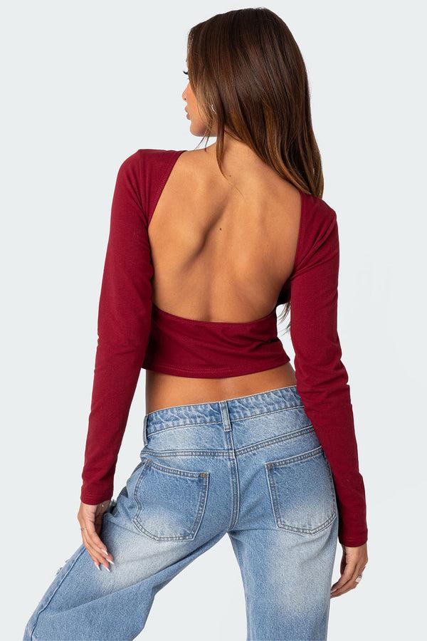 edikted Haven Open Back Top burgundy