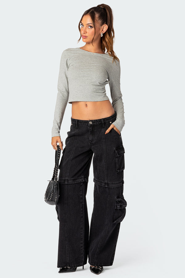 Edikted Haven Open Back Top Gray Melange