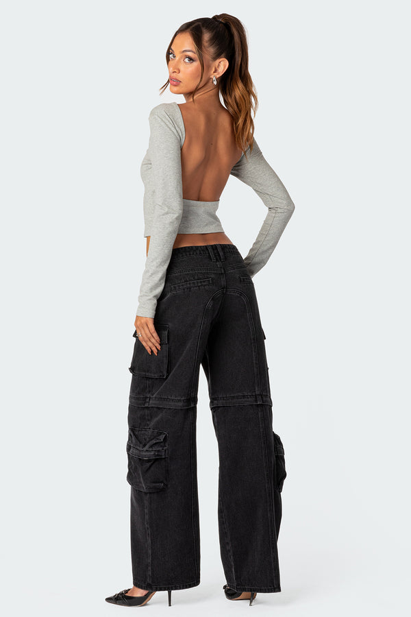 Edikted Haven Open Back Top Gray Melange