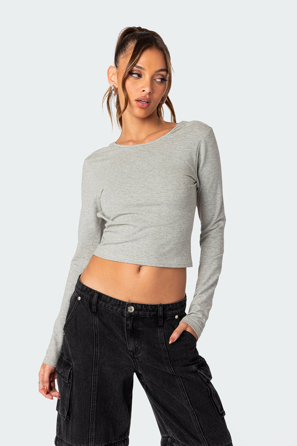 Edikted Haven Open Back Top Gray Melange