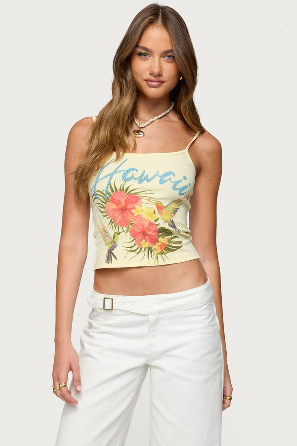 Edikted Hawaii Babe Tank Top Yellow