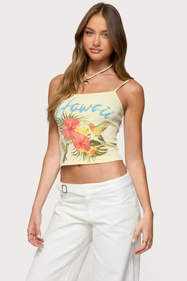 Edikted Hawaii Babe Tank Top Yellow