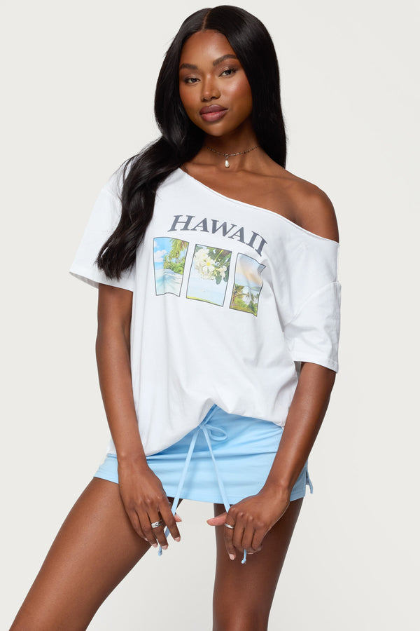 Edikted Hawaiian Babe Off Shoulder T Shirt White