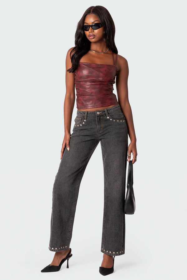 Edikted Haze Strappy Faux Leather Top Red