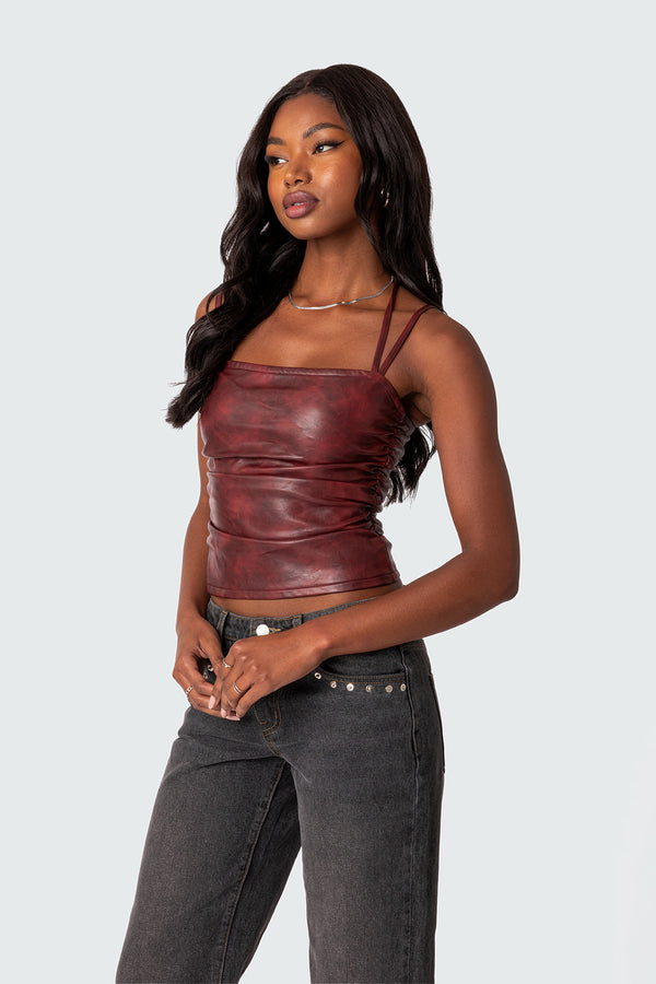 Edikted Haze Strappy Faux Leather Top Red