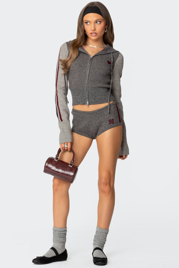 Edikted Heart Knit Zip Up Hoodie Gray