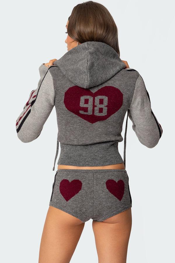 edikted Heart Knit Zip Up Hoodie gray