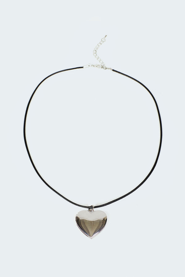 edikted Heart Locket Cord Necklace silver