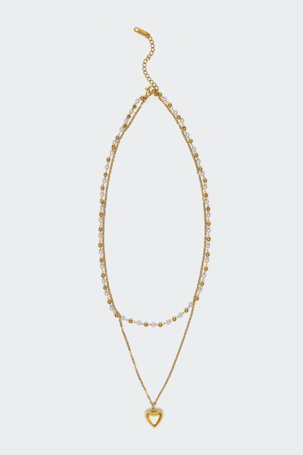 Edikted Heart & Pearl Layered Necklace Gold