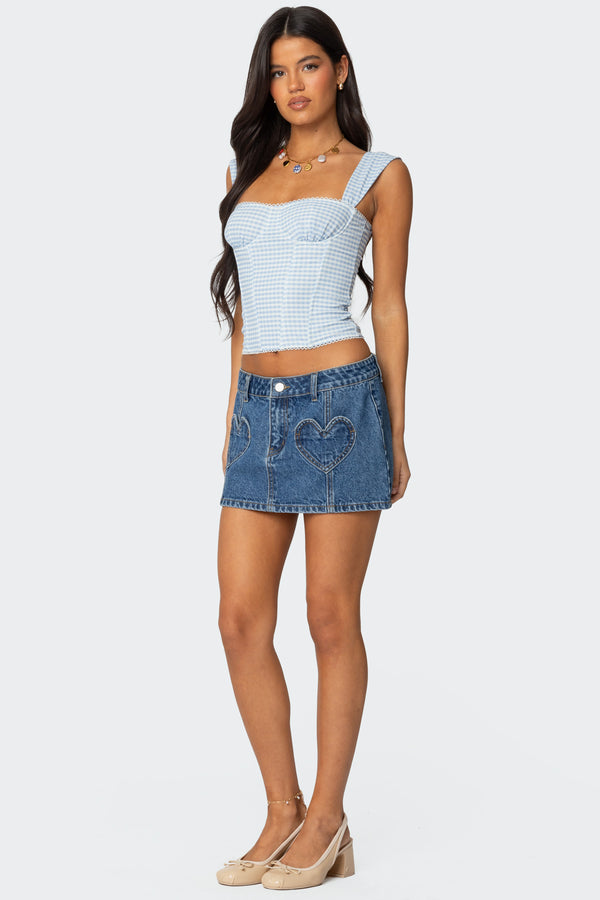 Edikted Heart Pocket Denim Mini Skirt Blue Washed