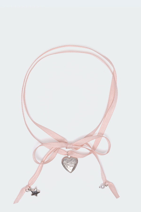 Edikted Heartache Satin Effect Choker Pink
