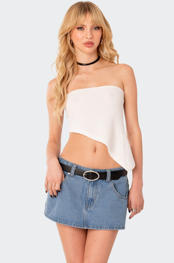 edikted Heidi Textured Knit Asymmetric Top white