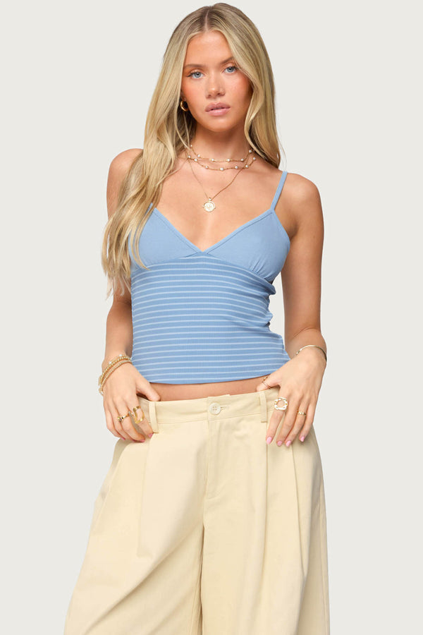 edikted Hemsley Striped Ribbed Tank Top blue