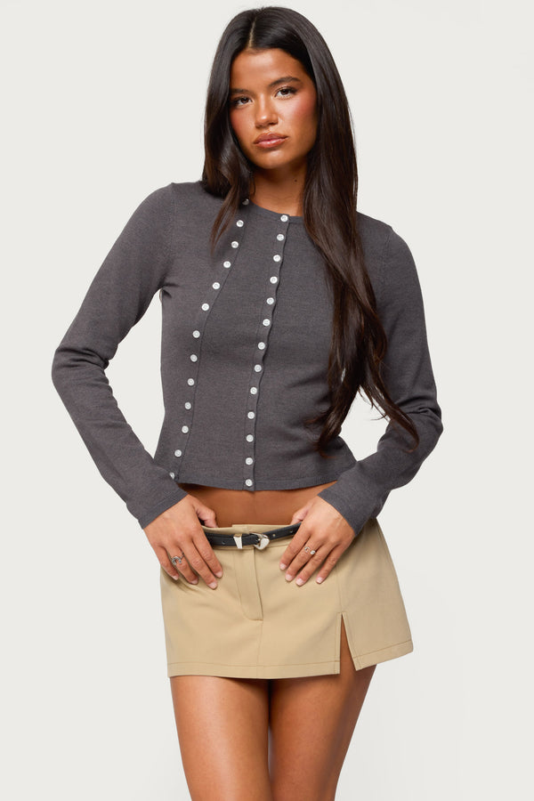 edikted Hestia Button Up Knit Cardigan dark gray