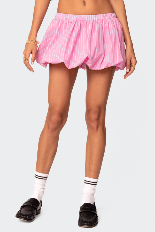 Edikted Hila Pinstripe Bubble Mini Skirt Pink