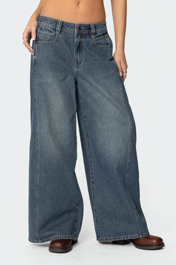 Edikted Hilla Side Split Baggy Jeans Blue