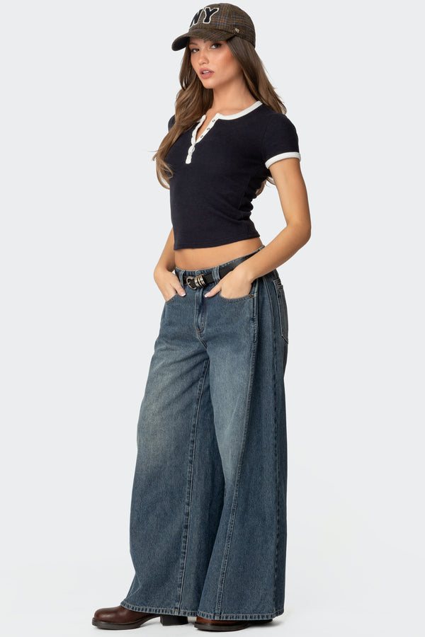 Edikted Hilla Side Split Baggy Jeans Blue