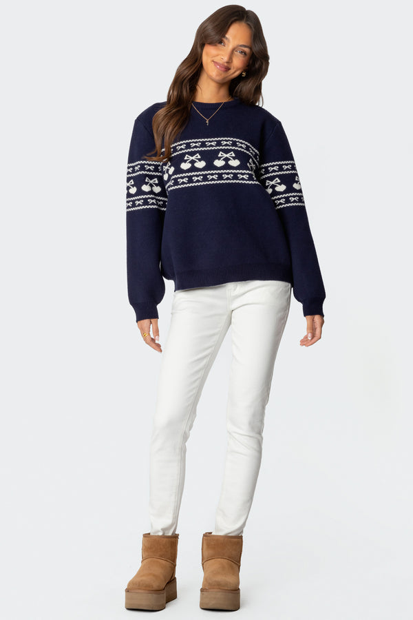 Edikted Holiday Cheer Sweater Navy