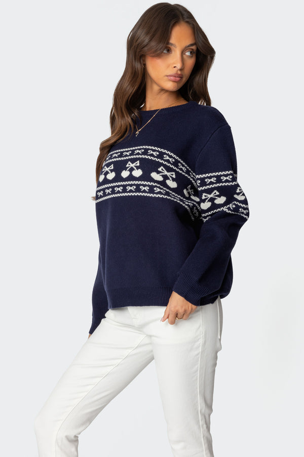 Edikted Holiday Cheer Sweater Navy