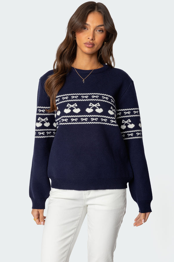 edikted Holiday Cheer Sweater navy