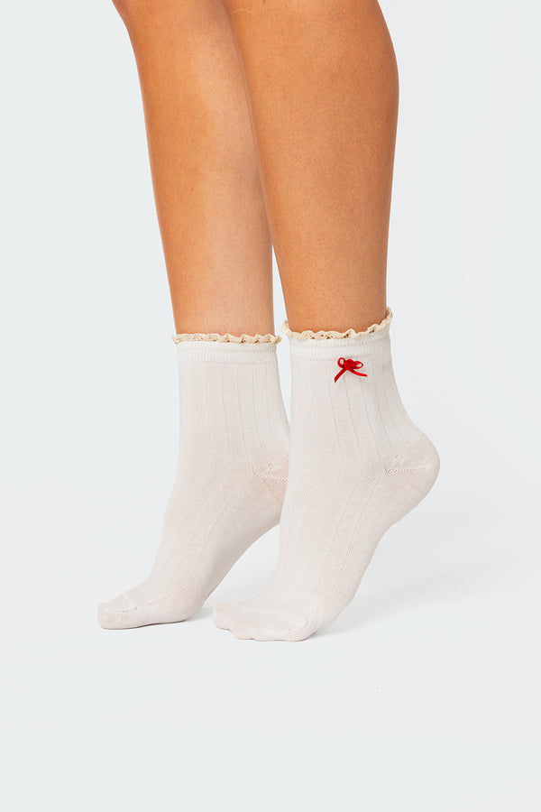 edikted Holiday Ribbed Socks white