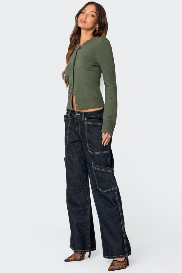 Edikted Hollie Button Up Cardigan Olive