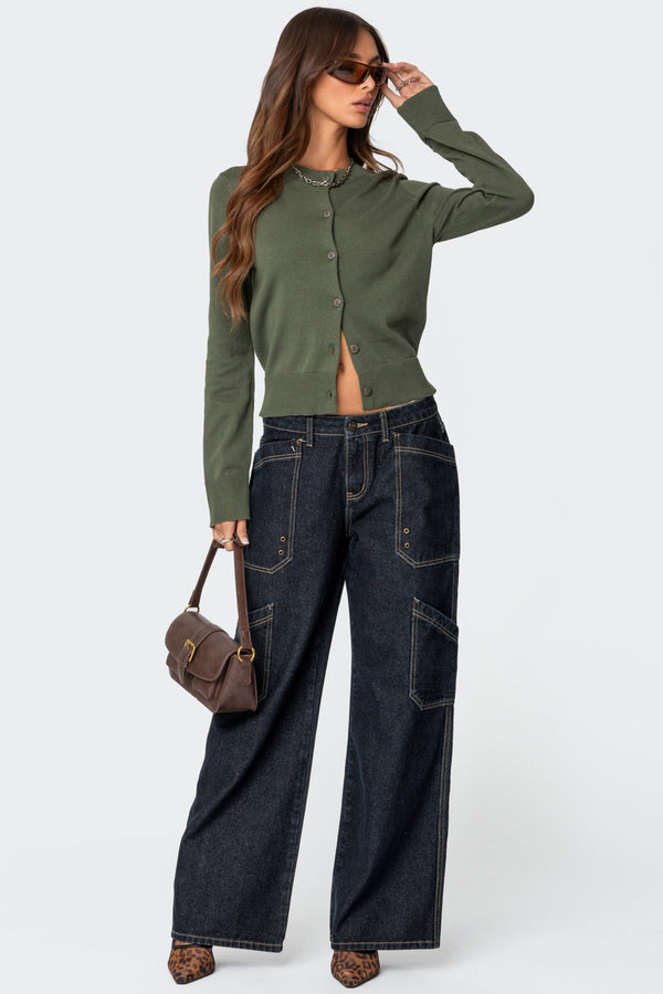 Edikted Hollie Button Up Cardigan Olive