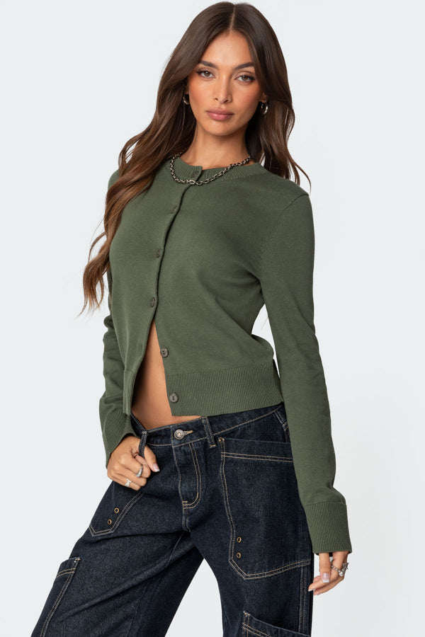 Edikted Hollie Button Up Cardigan Olive