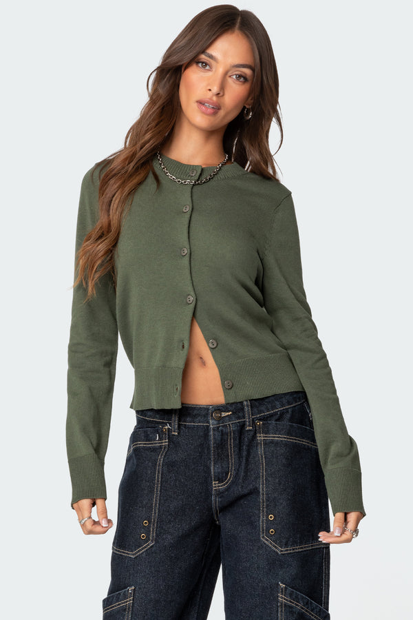 edikted Hollie Button Up Cardigan olive