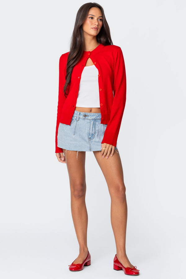 Edikted Hollie Button Up Cardigan Red