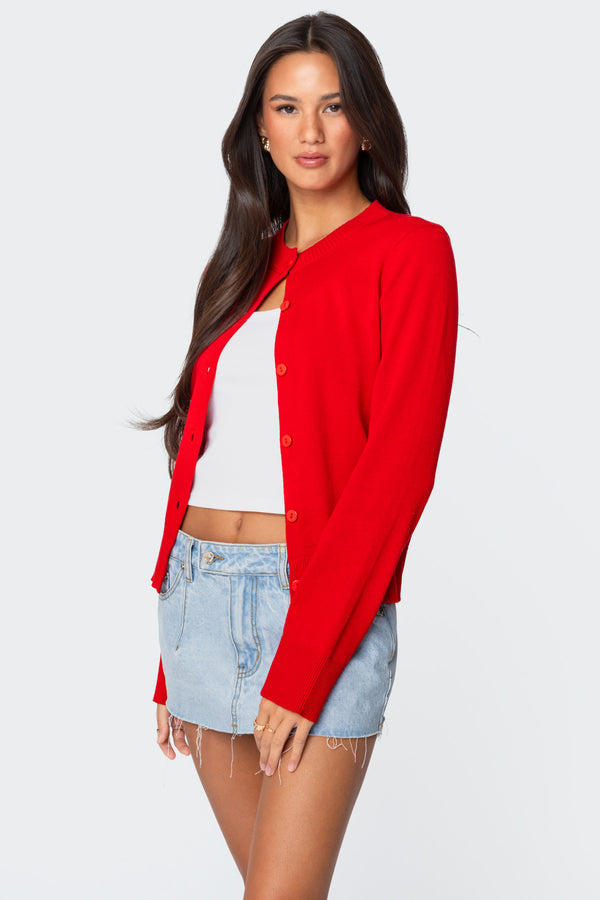 Edikted Hollie Button Up Cardigan Red