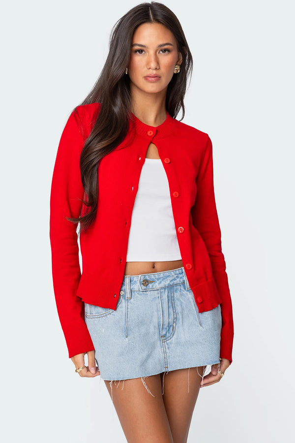 edikted Hollie Button Up Cardigan red
