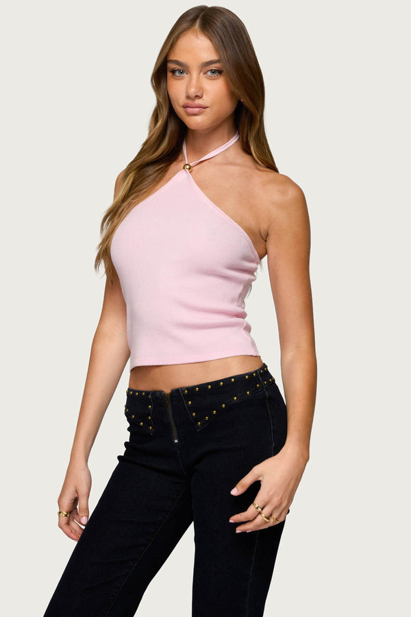 Edikted Hollis Knit Halter Top Light Pink