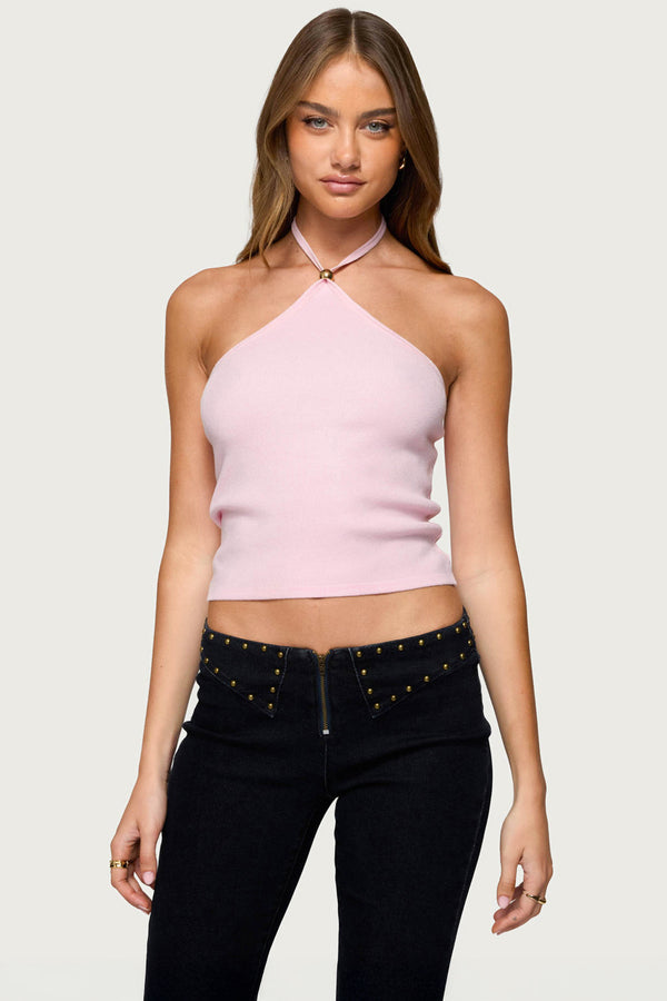 edikted Hollis Knit Halter Top light pink