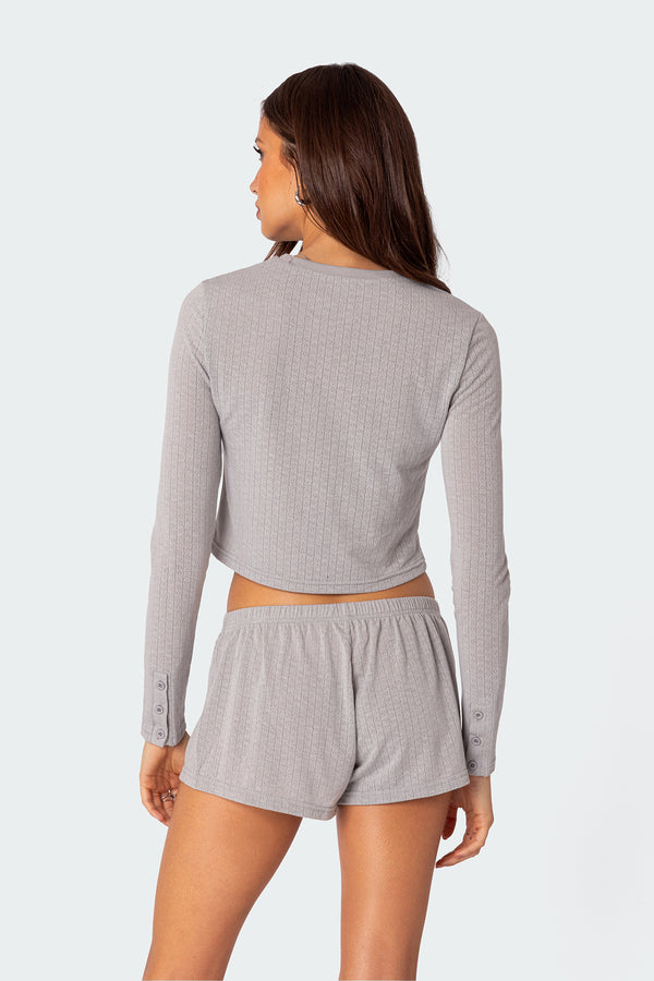 Edikted Homey Pointelle Long Sleeve T Shirt Gray