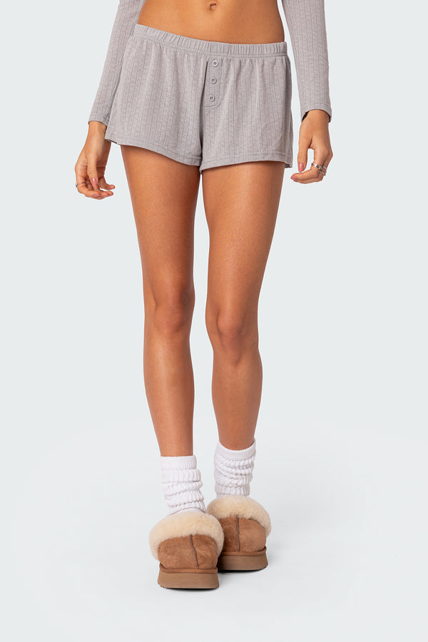 Edikted Homey Pointelle Shorts Gray