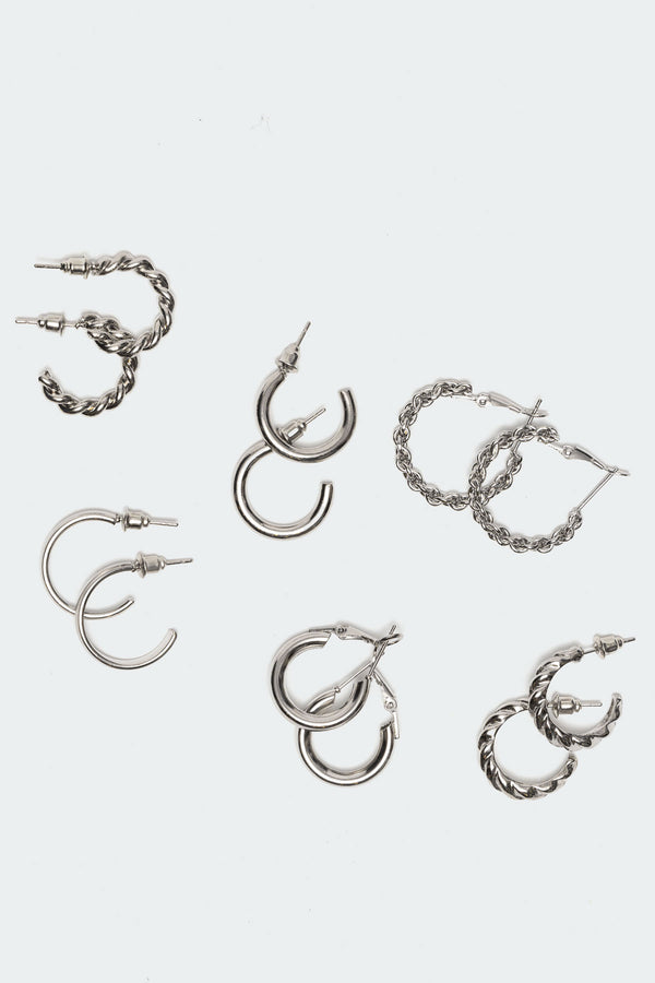 edikted Hoop Earrings Pack silver