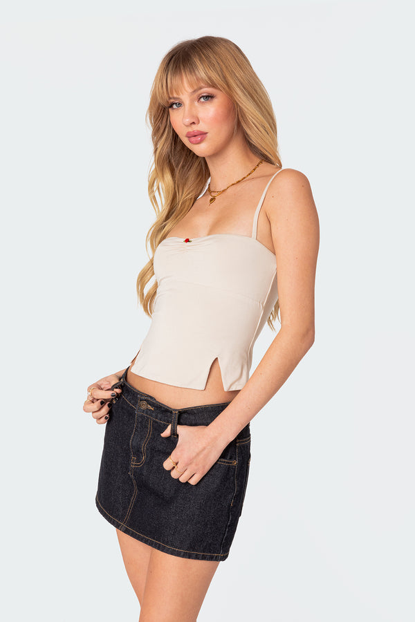 Edikted Hope Double Slit Tank Top Cream