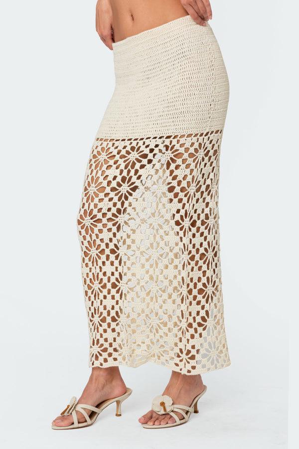 Edikted Ida Back Slit Crochet Maxi Skirt Cream