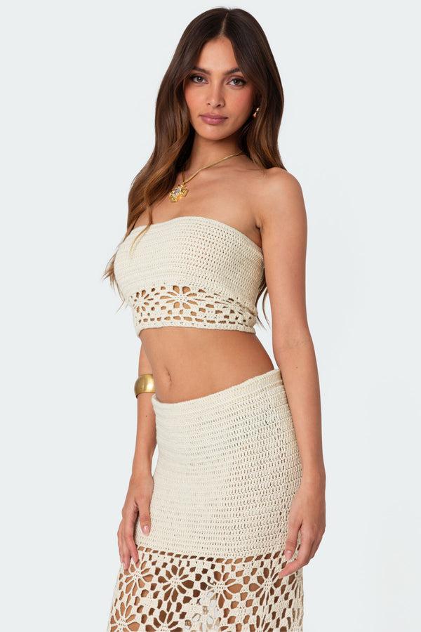 Edikted Ida Crochet Tube Top Cream