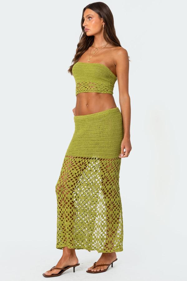 Edikted Ida Crochet Tube Top Green