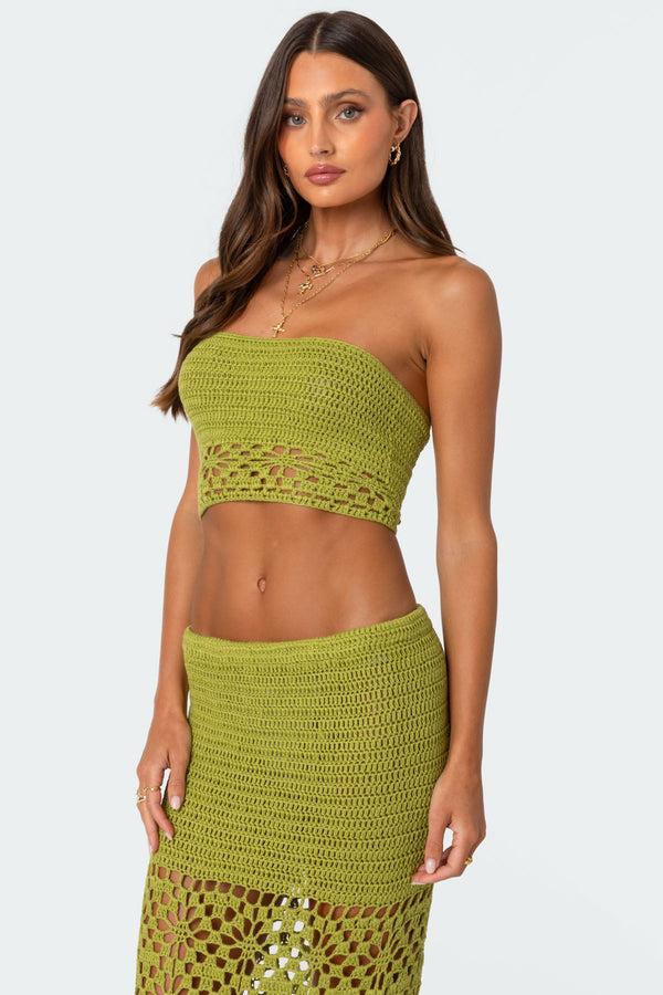 Edikted Ida Crochet Tube Top Green