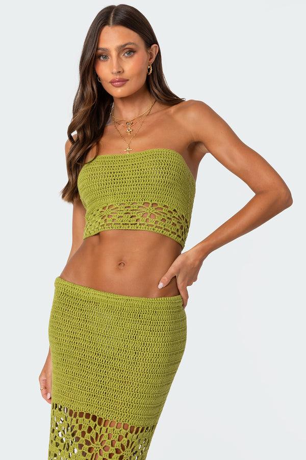 edikted Ida Crochet Tube Top green