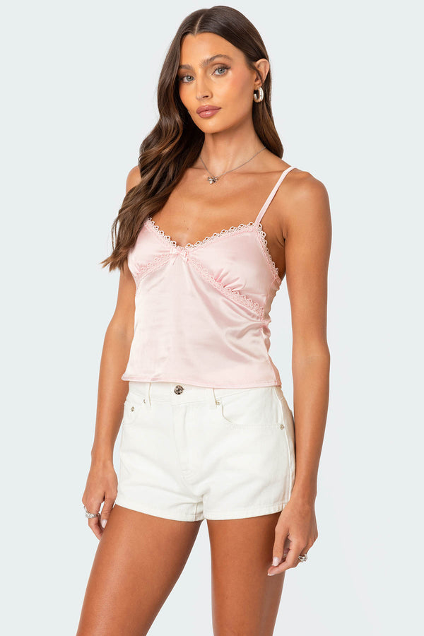 Edikted Imani Satin Effect Tank Top Pink