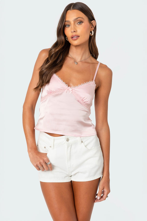 edikted Imani Satin Effect Tank Top pink