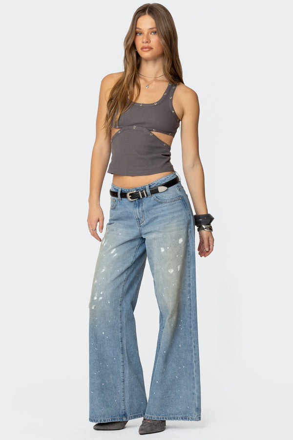 Edikted Imogen Cut Out Ribbed Tank Top Gray