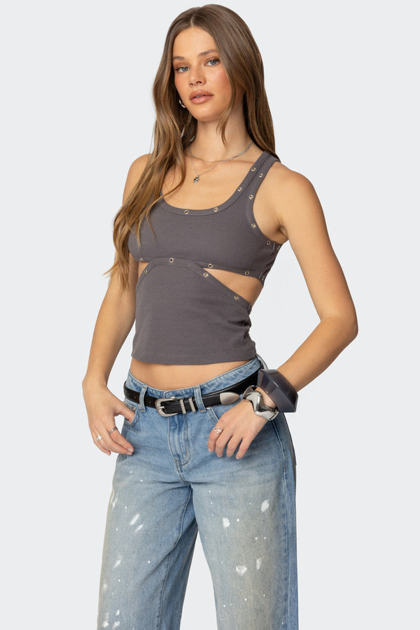Edikted Imogen Cut Out Ribbed Tank Top Gray