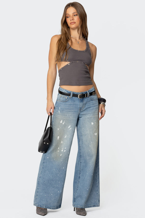 Edikted Imogen Cut Out Ribbed Tank Top Gray