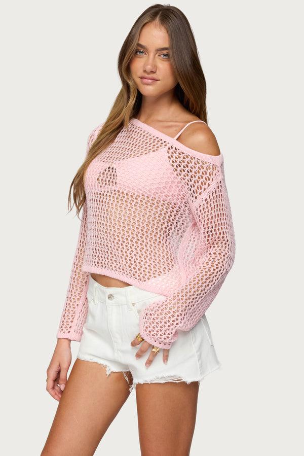 Edikted Inara Off Shoulder Crochet Top Light Pink