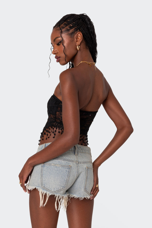 Edikted India Sheer Lace Strapless Top Black